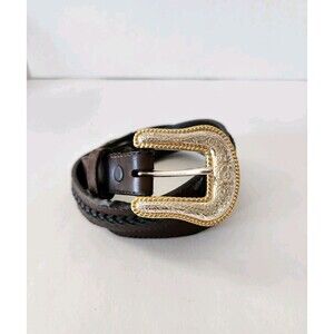 Boys Belt Brown Leather 3D Bull Rider  Silver Plated Hardware Western Sz 24 FLAW